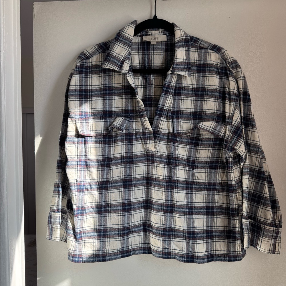 LOFT Cropped Pullover Flannel
